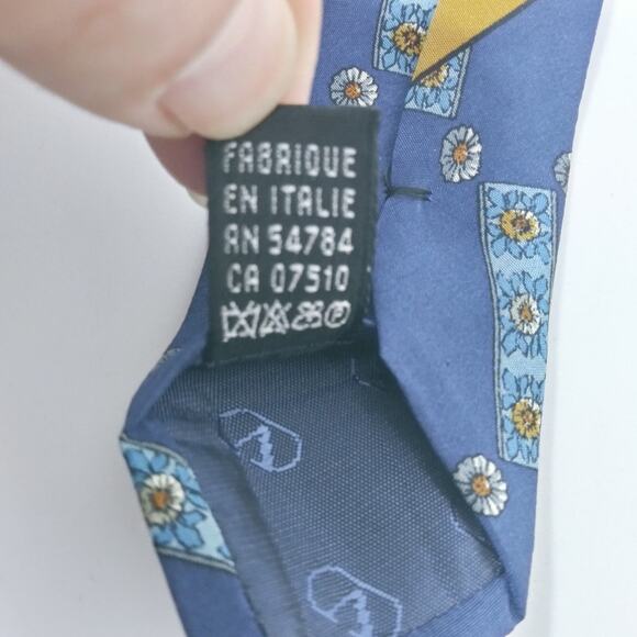 Valentino  Cravatte Blue SIlk Tie Floral Pattern Daisy Sunflower - Picture 6 of 8